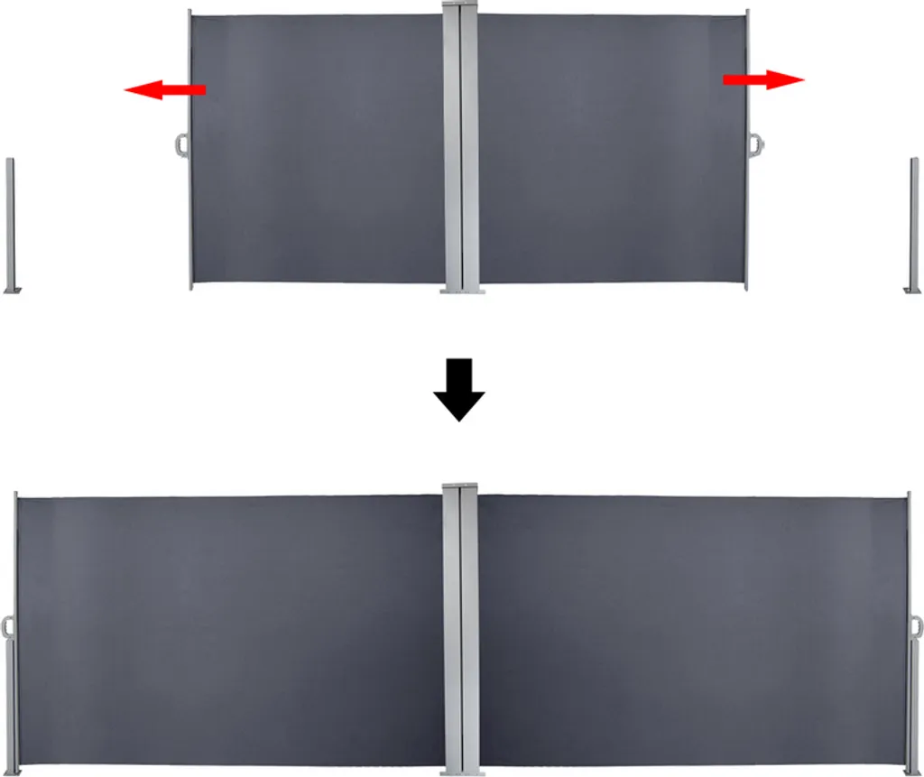 EINFEBEN Doppel Seitenmarkise Markisen Ausziehbar 180x600cm Alu Sichtschutz Windschutz Sonnenschutz Seitenrollo Grau 4 EINFEBEN Doppel Seitenmarkise Markisen Ausziehbar 180x600cm Alu Sichtschutz Windschutz Sonnenschutz Seitenrollo Grau – Bild 4