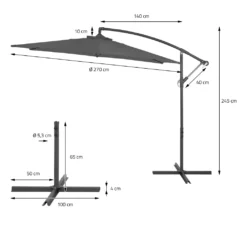 ECD Germany Ampelschirm Mit Kurbel Und Ständer, Ø 270 Cm, Grau, Aus Aluminium, Rund, Sonnenschutz UV50+, Wasserabweisende Bespannung, Neigbar, Marktschirm Gartenschirm Kurbelschirm Terrassenschirm Schirm -Stil Beet Verkaufsgeschäft b6838c4e69bb845f528c5dc6f95f90fc