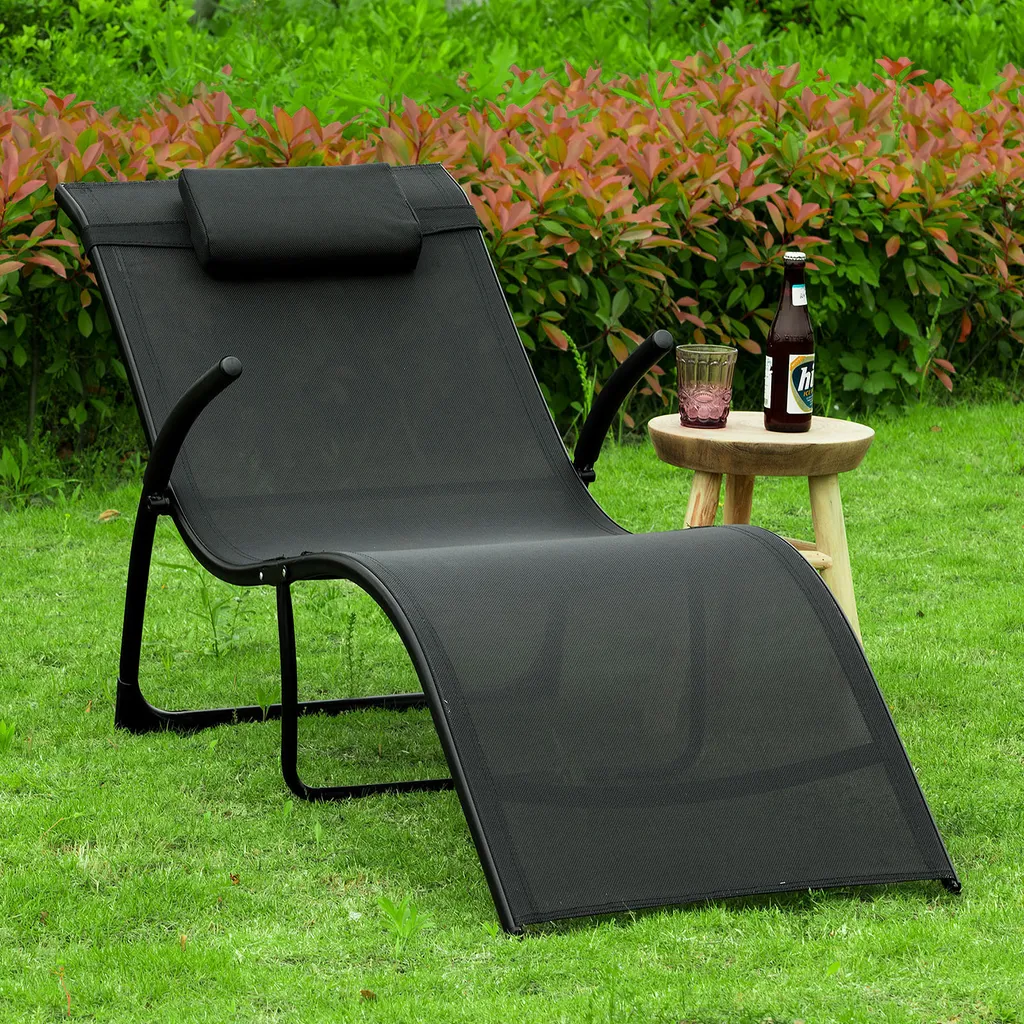 SoBuy OGS45-SCH Sonnenliege Klappbar Gartenliege Relaxstuhl Liegestuhl Mit Kopfkissen Klappliege Schwarz Belastbarkeit 150 Kg BHT Ca: 60x69x173cm 5 SoBuy OGS45-SCH Sonnenliege Klappbar Gartenliege Relaxstuhl Liegestuhl Mit Kopfkissen Klappliege Schwarz Belastbarkeit 150 Kg BHT Ca: 60x69x173cm - Image 5