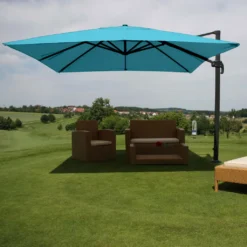 Gastronomie-Ampelschirm HWC-A96, 3x4m (Ø5m) Polyester Alu/Stahl 26kg Türkis Ohne Ständer, Drehbar