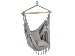 Hängesessel Hellgrau Aus Buchenholz Und Baumwolle Schlafzimmer Wohnbereich Balkon Boho-Stil Modernes Design