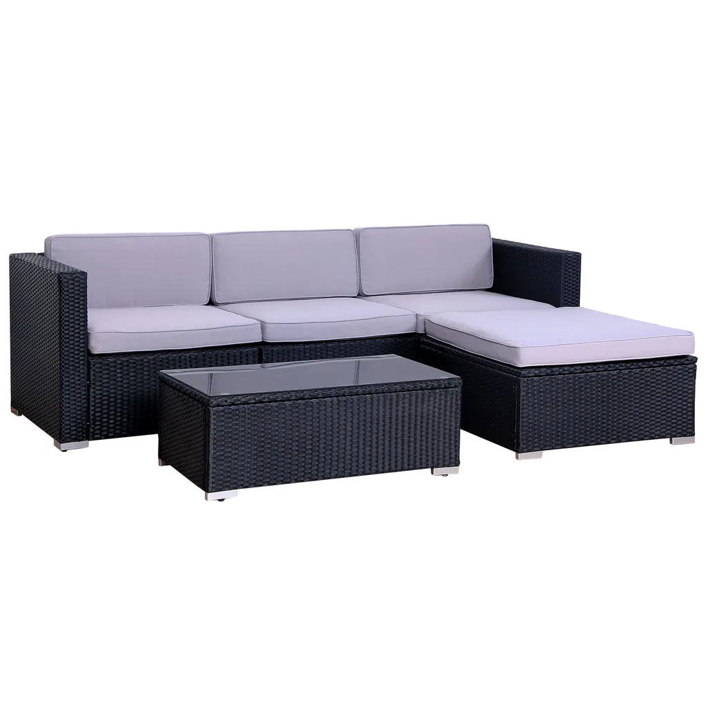 SVITA California Poly Rattan Lounge Schwarz Gartenmöbel 1 SVITA California Poly Rattan Lounge Schwarz Gartenmöbel