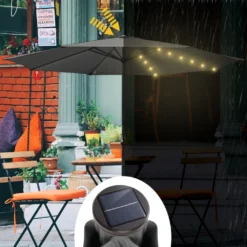 EINFEBEN 3.5m Sonnenschirm Mit LED Solar Marktschirm Mit Handkurbel UV40+ Outdoor-Schirm Terrassen,Grau -Stil Beet Verkaufsgeschäft bbcf91a6f3c6467ca487363a3229cb60