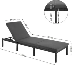 SONGMICS Sonnenliege, Liegestuhl, Gartenliege, Mit 5 Cm Dicker Auflage, Polyrattan, Rückenlehne Verstellbar, 59 X 198 X 28 Cm, Bis 150 Kg Belastbar Schwarz-beige GCB27GYV1 -Stil Beet Verkaufsgeschäft bc0c0cbe4d088c1c7fb29b4b4ee13093
