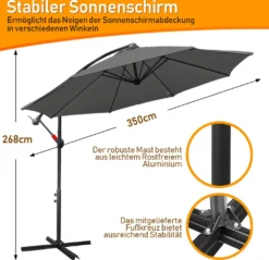 Lospitch 3.5m Sonnenschirm Ampelschirm Gartenschirm Terrassen UV40+ Marktschirm,Grau,3.5m 8 Lospitch 3.5m Sonnenschirm Ampelschirm Gartenschirm Terrassen UV40+ Marktschirm,Grau,3.5m -Stil Beet Verkaufsgeschäft bd3a4fd0b375d27a89cf492e6bc45400 1