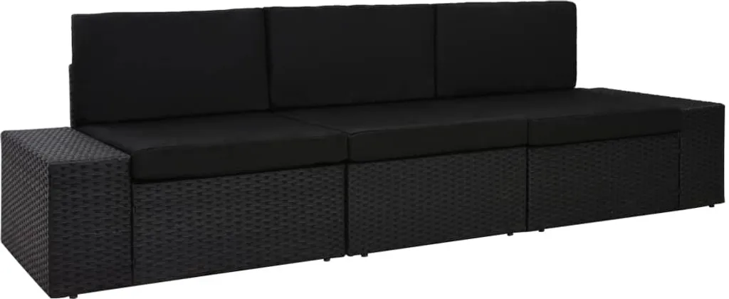 VidaXL Modulares 3-Sitzer-Sofa Poly Rattan Schwarz 1 VidaXL Modulares 3-Sitzer-Sofa Poly Rattan Schwarz