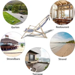 Wolketon Gartenliege Klappbar Holz Liegestuhl Mit Armlehnen Und Kopfkissen Abnehmbarem Strandliege Fuer Den Garten, Terrasse Und Balkon 120 Kg Max.(Blau-Weiss-gestreift) -Stil Beet Verkaufsgeschäft bdfbec97eff614f59cc75a65647626f8