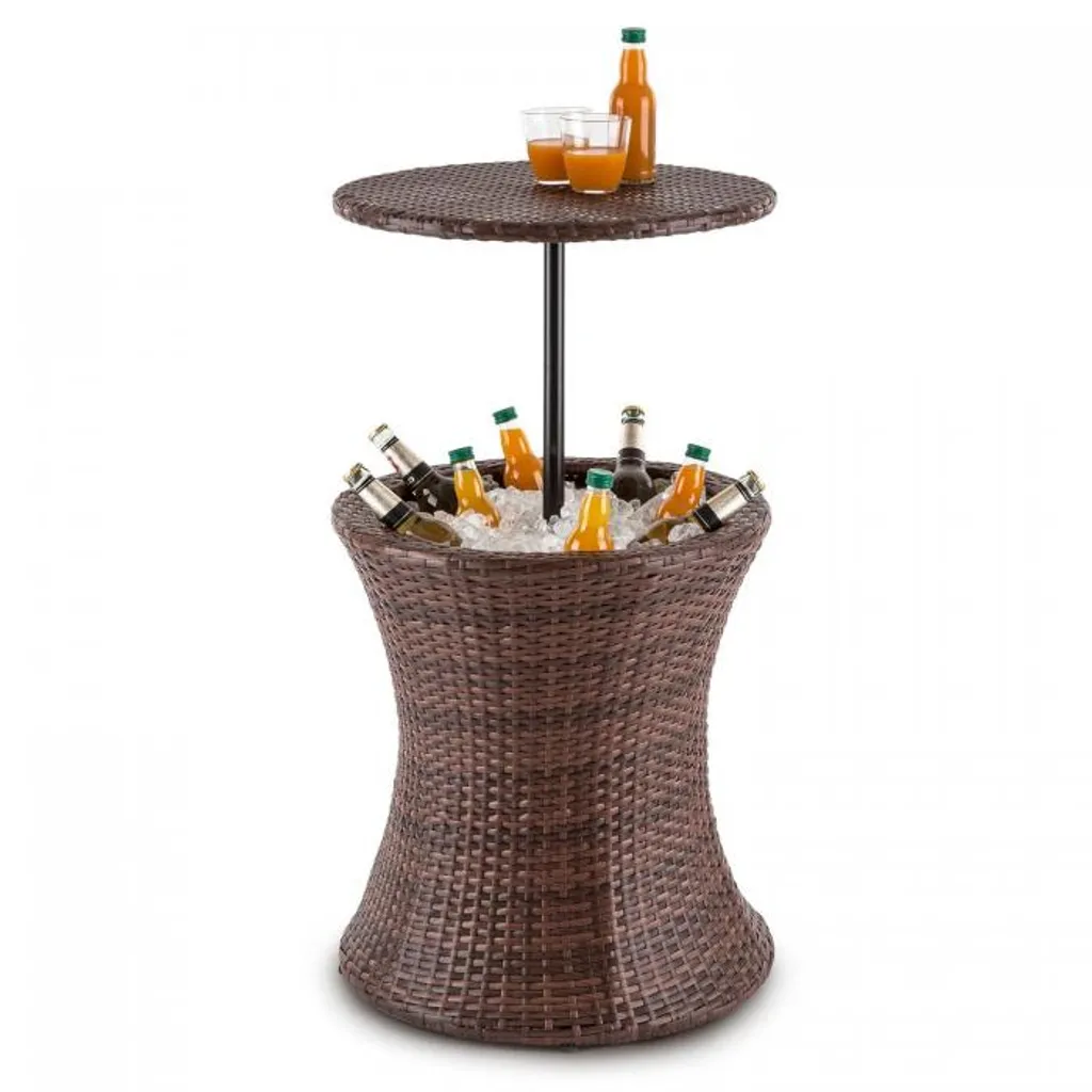 Blumfeldt Beerboy - Gartentisch , Stehtisch , Beistelltisch , Getränkekühler , Höhenverstellbare Tischplatte , 50cm Durchmesser , Polyrattan , Für Garten, Balkon Oder Terrasse , Wetterfest , Braun 1 Blumfeldt Beerboy - Gartentisch , Stehtisch , Beistelltisch , Getränkekühler , Höhenverstellbare Tischplatte , 50cm Durchmesser , Polyrattan , Für Garten, Balkon Oder Terrasse , Wetterfest , Braun