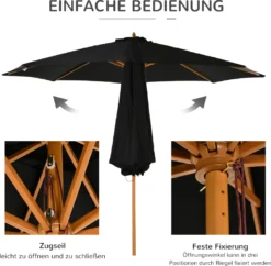 Outsunny Sonnenschirm Holz 300 Cm Holzschirm Gartenschirm Balkonschirm Bambus Schwarz -Stil Beet Verkaufsgeschäft bfb99fb282d0aa20bf7c8ab472668fcb