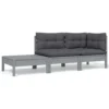 VidaXL 3-tlg. Garten-Lounge-Set Mit Kissen Grau Kiefer Massivholz