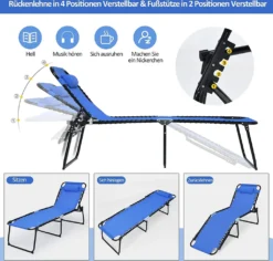 COSTWAY Klappbare Sonnenliege, Gartenliege 5 Stufen Verstellbar, Campingliege Klappbett, Liege Bett Bis 120 Kg Belastbar, Reiseliege Für Pool, Strand (Marineblau) -Stil Beet Verkaufsgeschäft c15fdf6f16dd2c07361d85e8260a7780