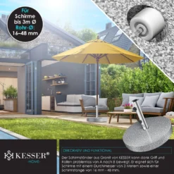 KESSER® Granit Sonnenschirmständer Mit Edelstahlrohr, Hochwertiger Schirmständer Sockel 25KG - Für Schirmstöcke Bis 16-48 Mm, Inkl. Transport Griff Garten Balkonschirmständer, Farbe:Grau, Größe:Rund -Stil Beet Verkaufsgeschäft c3c3cc0c258b55cff194e51f5352b2a3