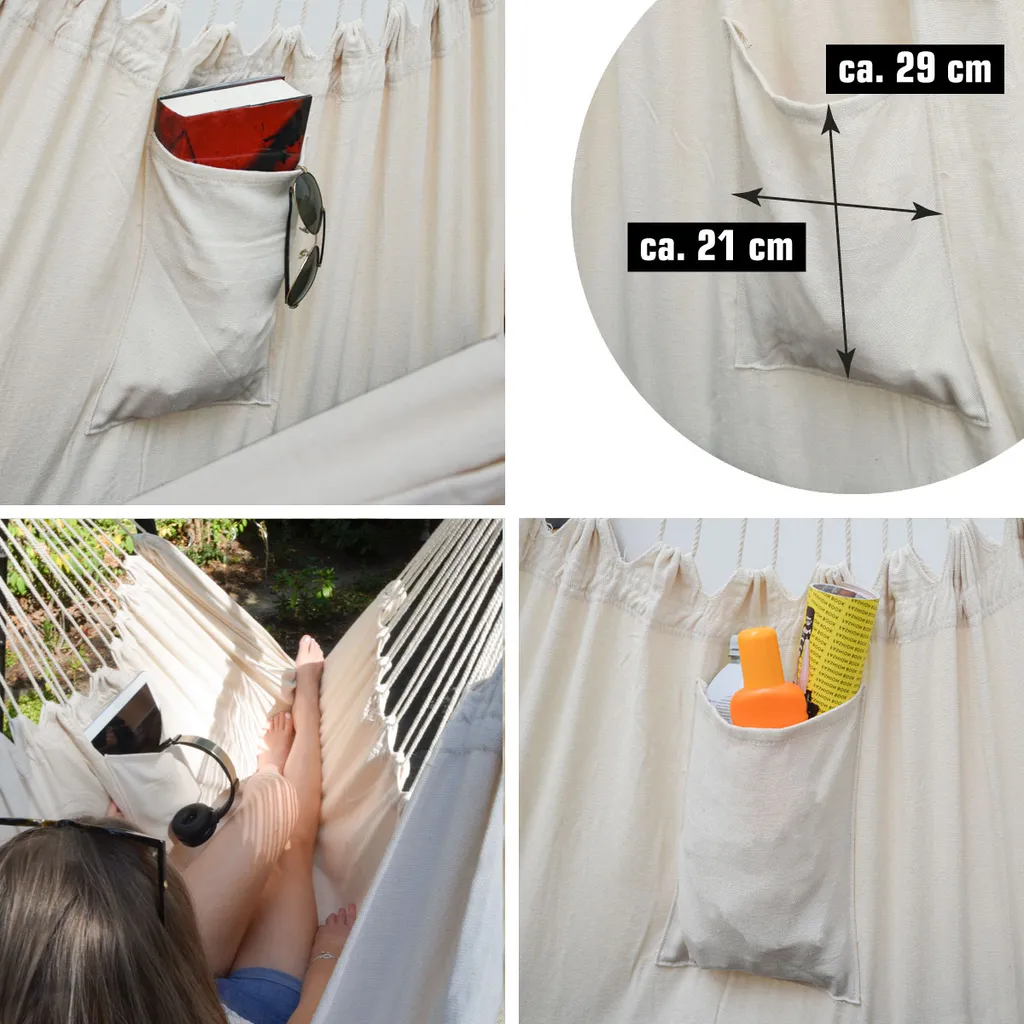 XXL Liege Hängesessel Mit Seitenfach Und Kissen - 220x120cm Outdoor Hängematte 3 XXL Liege Hängesessel Mit Seitenfach Und Kissen - 220x120cm Outdoor Hängematte - Image 3