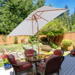 Outsunny Sonnenschirm, Knickbarer Gartenschirm, Strandschirm, 3-stufig Einstellbar, Holz+Polyester, Creme, 200 X 150 X 230 Cm -Stil Beet Verkaufsgeschäft c4d606eb9e6cf6566af29171707d398c