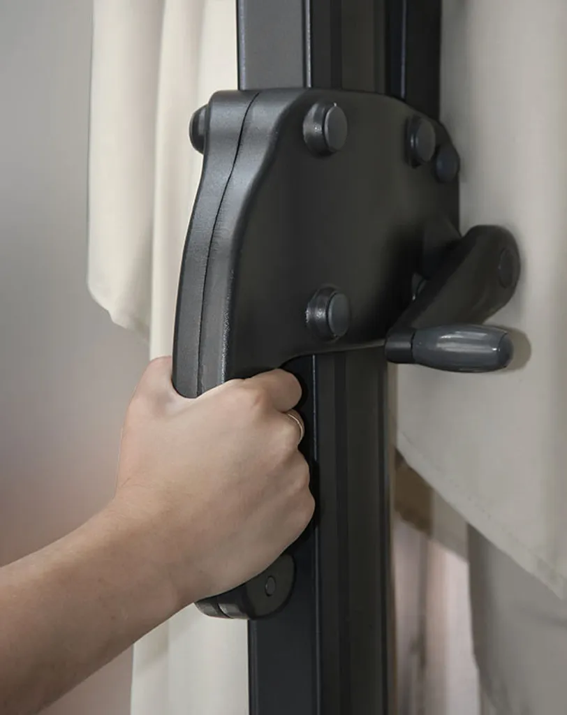 Gastronomie-Ampelschirm MCW-A96, 3,5x3,5m (Ø4,95m) Polyester/Alu 25kg Creme-grau Mit Ständer, Drehba 2 Gastronomie-Ampelschirm MCW-A96, 3,5x3,5m (Ø4,95m) Polyester/Alu 25kg Creme-grau Mit Ständer, Drehba - Image 2