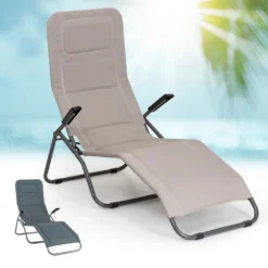 Blumfeldt Liegestuhl, Polyester Sonnenliege, Relaxliege Für Den Garten & Balkon, Wetterfeste Gartenliege Klappbar, Dreibein Liege Gepolstert, Schnell Trocknende Liege Mit Verstellbarer Rückenlehne