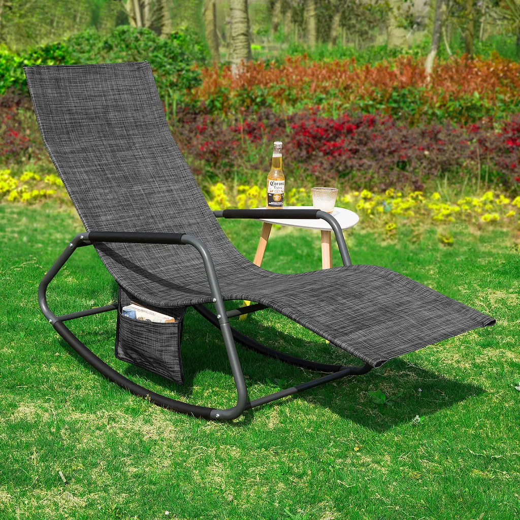 SoBuy OGS47-MS Schaukelliege Sonnenliege Mit Seitentasche Gartenliege Relaxstuhl Schwingliege Schwarz/Grau Belastbarkeit 150 Kg 2 SoBuy OGS47-MS Schaukelliege Sonnenliege Mit Seitentasche Gartenliege Relaxstuhl Schwingliege Schwarz/Grau Belastbarkeit 150 Kg - Image 2