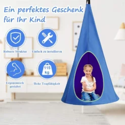 COSTWAY Hängezelt Hängehöhle Hängesessel Kinderhängesitz 115 Tragkraft, Kinder Fly Schaukel 80x80x148cm Blau -Stil Beet Verkaufsgeschäft c99130558b883661d4a11d934b02259a