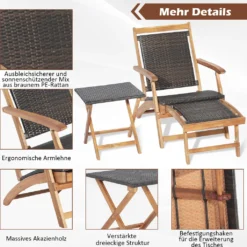 COSTWAY Rattan Sonnenliege Mit Ausziehbarer Fußstütze & Beistelltisch, Klappbare Gartenliege 5 Stufen Verstellbar, Liege Bett Bis 160 Kg Belastbar Für Pool, Strand -Stil Beet Verkaufsgeschäft cbc2a3478d4adbb39fa1195ba846be58