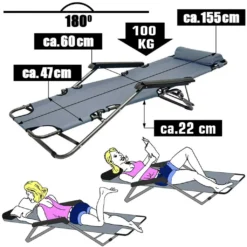 Campingstuhl Liegestuhl Freizeitliege Sonnenliege Strandliege Campingliege Klappliege Liege 153cm | Grau -Stil Beet Verkaufsgeschäft cd388255212c90aef8532503165f619f