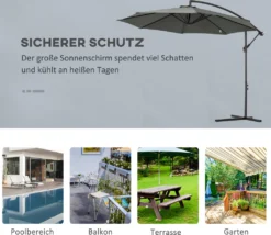 Outsunny Sonnenschirm Ampelschirm Kurbelschirm Mit Handkurbel Rund, Stahlbogenstäbe Und Stahl-Stehstäbe, Polyestergewebe, Grau, Ø2,95 X 2,45H M -Stil Beet Verkaufsgeschäft cd4e48f26d0354895c79c8dc4edad49c