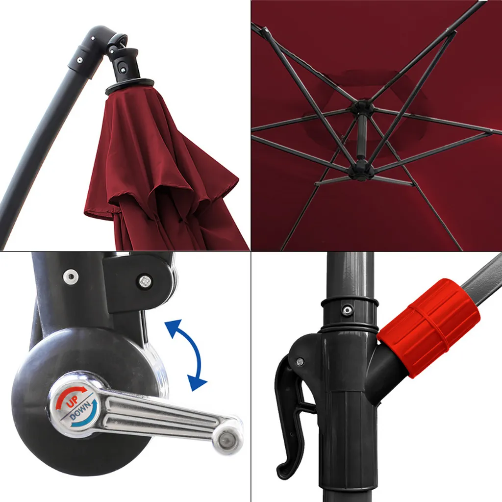 Lospitch 3m Sonnenschirm Ampelschirm Gartenschirm Terrassen UV40+ Marktschirm,Rot,3m 6 Lospitch 3m Sonnenschirm Ampelschirm Gartenschirm Terrassen UV40+ Marktschirm,Rot,3m - Image 6