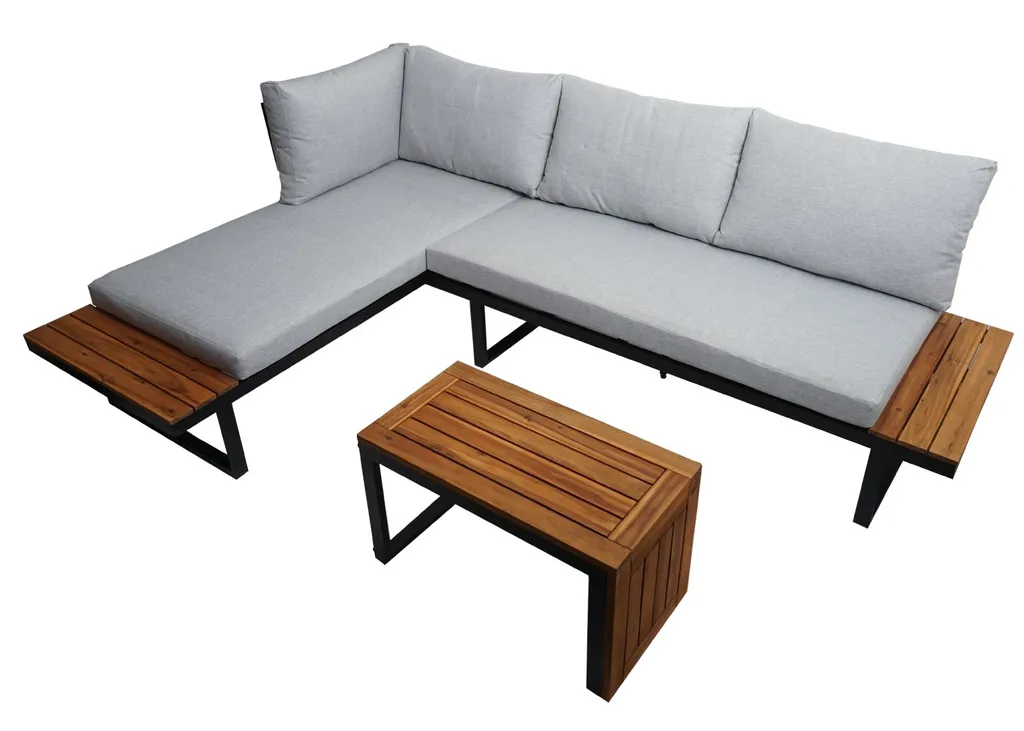 Garten Garnitur HWC-L27, Garnitur Sitzgruppe Lounge-Set Sofa, Spun Poly Alu Akazie Holz Hellgrau 13 Garten Garnitur HWC-L27, Garnitur Sitzgruppe Lounge-Set Sofa, Spun Poly Alu Akazie Holz Hellgrau - Image 13
