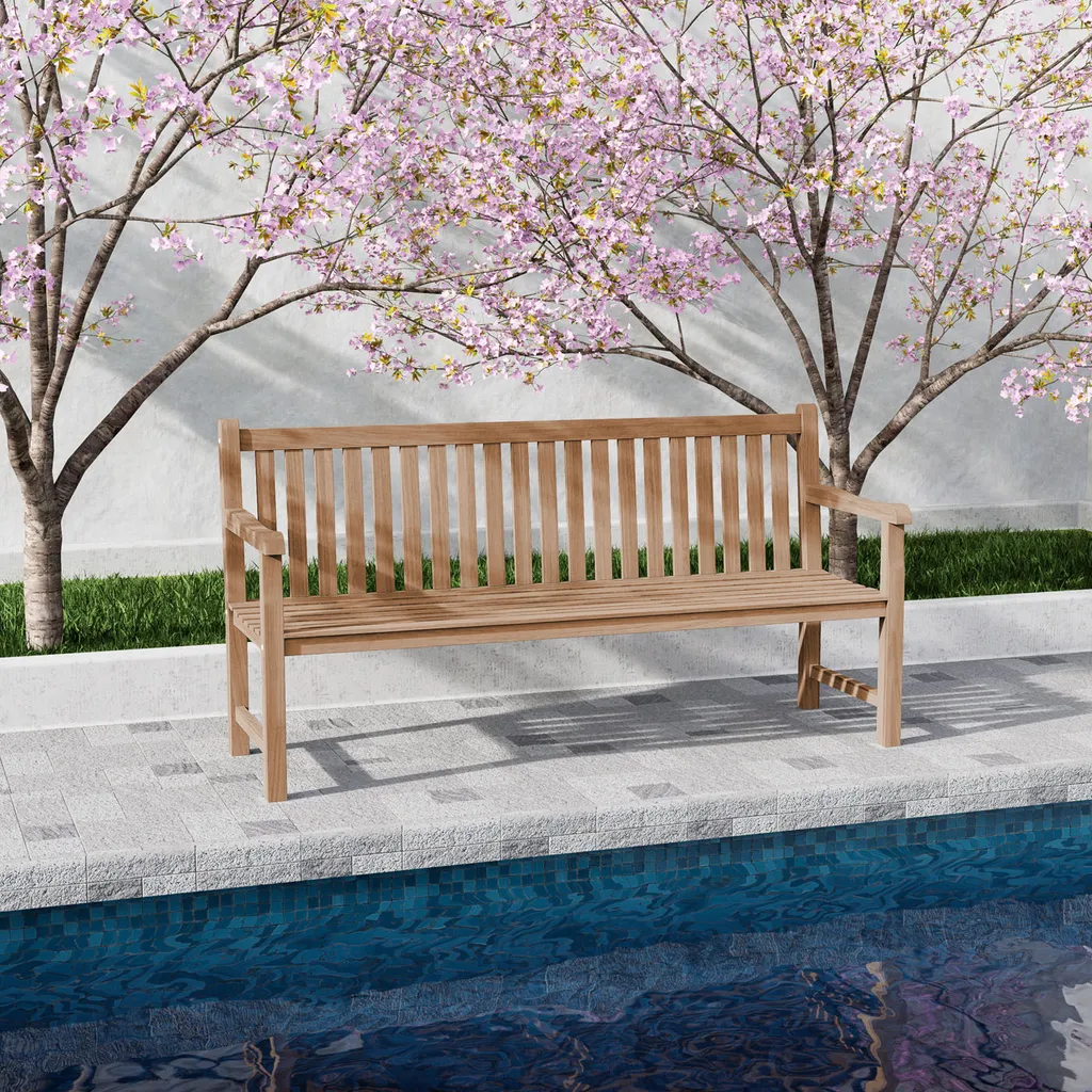 KMH®TEAK Gartenbank 4-Sitzer *Classic* B 180 X H 92,5 X T 52 Cm, Teakholz 5 KMH®TEAK Gartenbank 4-Sitzer *Classic* B 180 X H 92,5 X T 52 Cm, Teakholz - Image 5