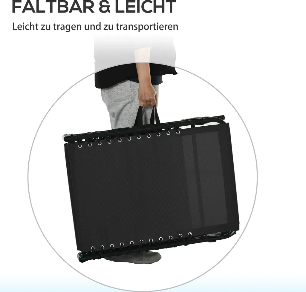 Outsunny Sonnenliege Faltbar Gartenliege Klappliege Garten 4-stufige Rückenlehne Verstellbar Stahl Mesh-Stoff Schwarz 197 X 58 X 76 Cm 6 Outsunny Sonnenliege Faltbar Gartenliege Klappliege Garten 4-stufige Rückenlehne Verstellbar Stahl Mesh-Stoff Schwarz 197 X 58 X 76 Cm - Image 6