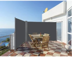 COSTWAY Doppelseitenmarkise 160x600cm Ausziehbar Seitenmarkise Markise Seitenwandmarkise Sicht- Sonnen- & Windschutz Für Garten Veranda & Terrasse Grau