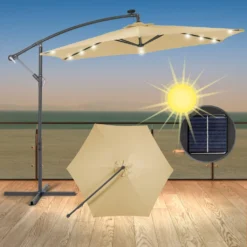 ECD Germany Ampelschirm Mit Kurbel Und Ständer Inkl. LED-Solar - Ø 300 Cm - Braun - Wasserabweisend, Sonnenschutz UV50+, Neigbar, Gartenschirm Terrassenschirm Marktschirm Kurbelschirm Schirm -Stil Beet Verkaufsgeschäft d14f0a57e60d445d7a1d8426bc3eac33