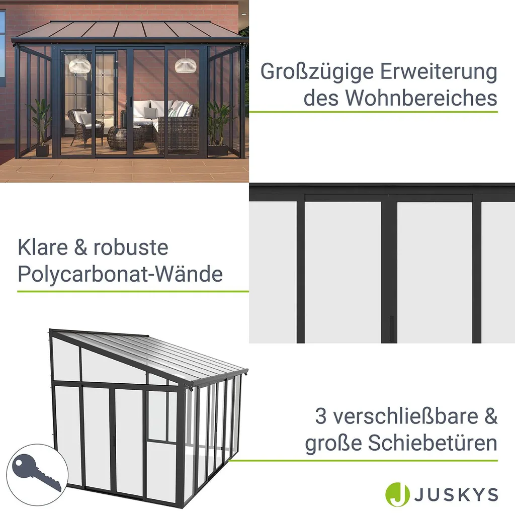 Juskys Wintergarten 12,5 M² - Mit Kristallklaren Wänden, Doppel-Schiebetüren & UV-Schutz – Wasserdicht & Winterfeste Überdachung Aus Aluminium - Grau 4 Juskys Wintergarten 12,5 M² - Mit Kristallklaren Wänden, Doppel-Schiebetüren & UV-Schutz – Wasserdicht & Winterfeste Überdachung Aus Aluminium - Grau – Bild 4
