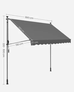 SONGMICS Balkonmarkise, 300 Cm, Alu-Klemmmarkise, 280 G/m² Polyester, Höhenverstellbar, Sonnenmarkise, Mit Handkurbel, Sonnenschutz, Für Balkon, Terrasse, Garten, Anthrazit GSA313G02 -Stil Beet Verkaufsgeschäft d2b1763879d83d2aa399c9f5de51f177