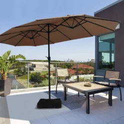 COSTWAY 460x270cm Doppelsonnenschirm Mit Basis Gartenschirm Ampelschirm Marktschirm Sonnenschirm Terrassenschirm Braun