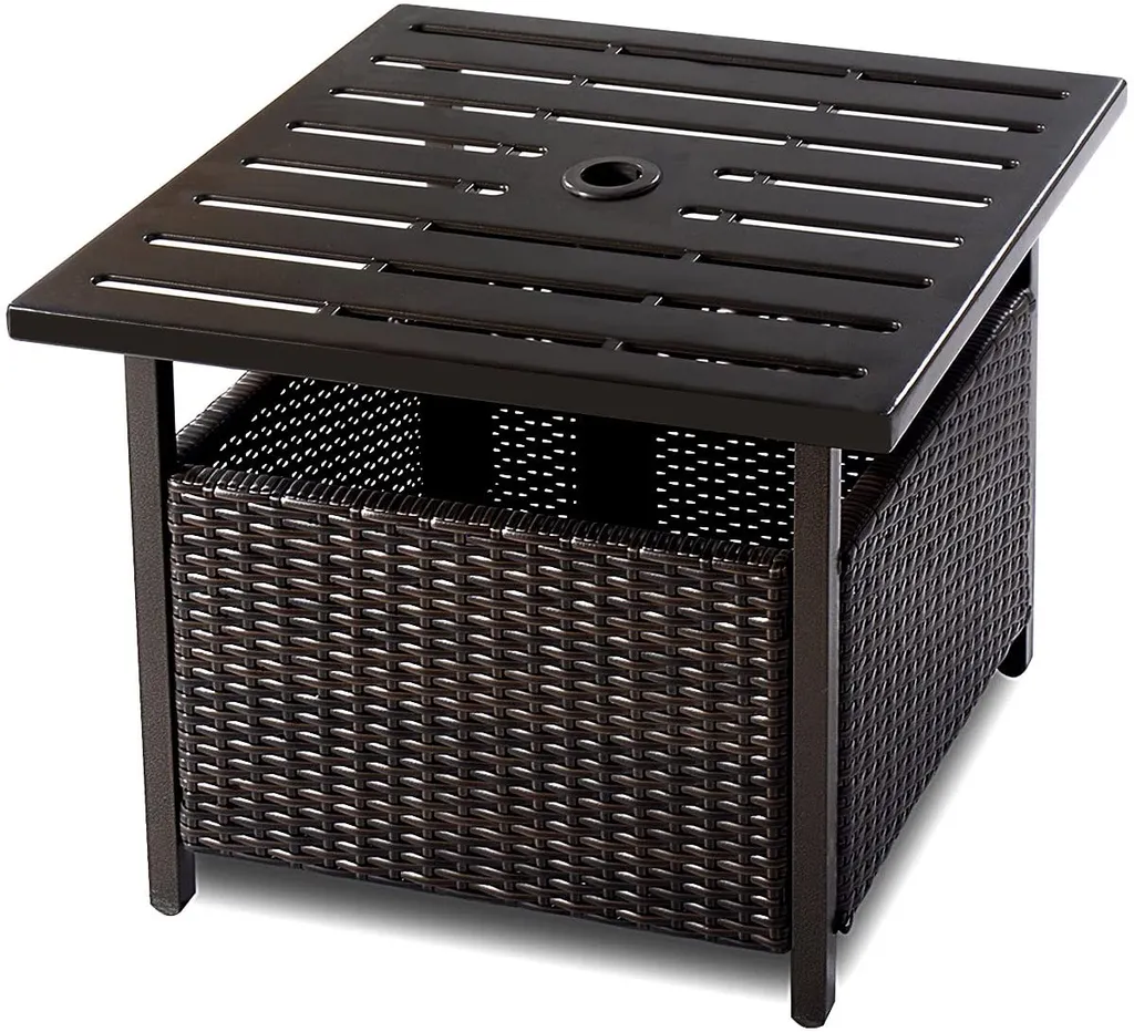 COSTWAY Garten Beistelltisch Rattan, Gartentisch Mit Schirmloch, Rattantisch Kaffeetisch Terrasentisch Balkontisch Teetisch 55,5x55,5x46cm 1 COSTWAY Garten Beistelltisch Rattan, Gartentisch Mit Schirmloch, Rattantisch Kaffeetisch Terrasentisch Balkontisch Teetisch 55,5x55,5x46cm