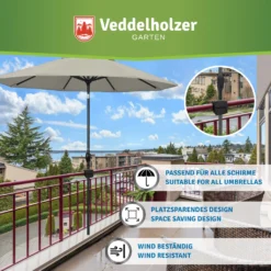 Veddelholzer Sonnenschirmhalter Für Balkongeländer-Robuste, Universelle Schirmhalterung Eckig & Rund, Platzsparender Ersatz Zum Sonnenschirmständer Balkon Für Jeden Schirmstock Geeignet. -Stil Beet Verkaufsgeschäft d85e4ab4f43505cfcd4615380583f137