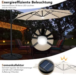 COSTWAY Ø300cm LED Ampelschirm Sonnenschirm, Gartenschirm Mit 28 Solarlichtern & Nabenleuchte, Strandschirm Terrassenschirm Neigbar, Beleuchteter Schirm Für Cafés, Pools, Gärten -Stil Beet Verkaufsgeschäft d8a73c825568976de2f91e0601e13567