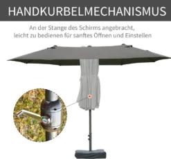 Outsunny Sonnenschirm Gartenschirm Marktschirm Doppelsonnenschirm Terrassenschirm Mit Schirmständer Handkurbel Dunkelgrau Oval 460 X 270 X 240 Cm -Stil Beet Verkaufsgeschäft d8ddb6623429f4e90daf773442dad1ba