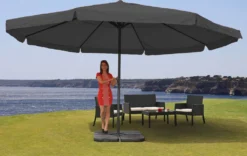 Sonnenschirm Meran Pro, Gastronomie Marktschirm Mit Volant Ø 5m Polyester/Alu 28kg Anthrazit Mit Ständer