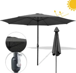 Wolketon 3m-3.5m Sonnenschirm Marktschirm Mit Handkurbel UV40+ Outdoor-Schirm Terrassen Gartenschirm,Grau,3.5m