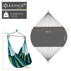 KESSER® Hängestuhl Hängesessel Hängeschaukel Textil Hängesitz Holz Querstrebe Indoor Outdoor Bis 150 Kg Wetterfest UV Beständig , Waschbar , Farbe:Blau -Stil Beet Verkaufsgeschäft dd352237d89b029b7662e078350c2d6d