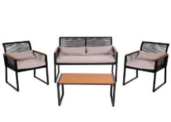 Garten-Garnitur HWC-K42, Gartenlounge Lounge-Set Sitzgruppe Sofa, Seilgeflecht Rope Polywood Stahl, Polster Hellgrau -Stil Beet Verkaufsgeschäft dd9428cb20bb889bc9bb0d506b78b459