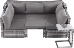 Merax Gartenmöbelset Polyrattan Mit Sonnendach Und Kissen Für 5 Personen, Loungeset Balkonmöbel Set Mit 3-Sitzer Sofa Inkl. Dach, 2x Einzelsessel, 1x Ottoman, 1x Tisch, 194 X 128 X 157 Cm -Stil Beet Verkaufsgeschäft de5d61a2126c8090a10341ce13af311c
