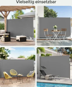 SONGMICS Alu Seitenmarkise, Ausziehbar, 160 X 400 Cm, Aus Polyester (280 G/m²), Markise, Sichtschutz, Sonnenschutz, Blickdicht, Seitenrollo, Für Balkon, Terrasse, Garten, Hellgrau ASG164G03 -Stil Beet Verkaufsgeschäft deb210d6cacf552560b45bc6663a2bb2