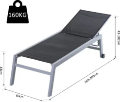 Outsunny Sonnenliege, Gartenliege, 5-stufige Rückenlehne, Aluminium, Schwarz, 169 X 65 X 102 Cm -Stil Beet Verkaufsgeschäft e0a977d0bd7519cef9e892db7ea2de53