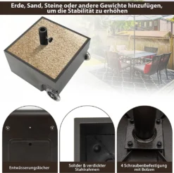 COSTWAY Sonnenschirmständer Mit Rollen, 77kg Sonnenschirm Ständer Für Schirmstangen 38/48 Mm, Schirmständer Befüllbar Mit Sand, Pflanzgefäß Mit Ablaufloch Für Terrasse, Garten -Stil Beet Verkaufsgeschäft e151d1616b4b4630b3bb05000120e414