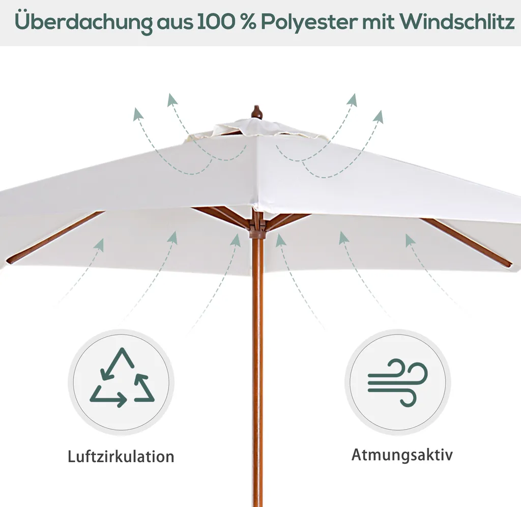 Outsunny Sonnenschirm Holzschirm Gartenschirm Balkonschirm Kurbelschirm, Pappel, Creme, Φ2.7x2.5m (Modell1) 5 Outsunny Sonnenschirm Holzschirm Gartenschirm Balkonschirm Kurbelschirm, Pappel, Creme, Φ2.7x2.5m (Modell1) - Image 5