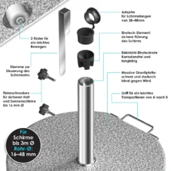 KESSER® Granit Sonnenschirmständer Mit Edelstahlrohr, Hochwertiger Schirmständer Sockel 25KG - Für Schirmstöcke Bis 16-48 Mm, Inkl. Transport Griff Garten Balkonschirmständer, Farbe:Grau, Größe:Rund -Stil Beet Verkaufsgeschäft e39f52bb0ecb6b4897b6dafee43968a4