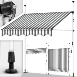 Tillvex Balkonmarkise 250 Cm Grau/Weiß Gelenkarm Markise Klemmmarkise Sonnenmarkise Balkon Ohne Bohren