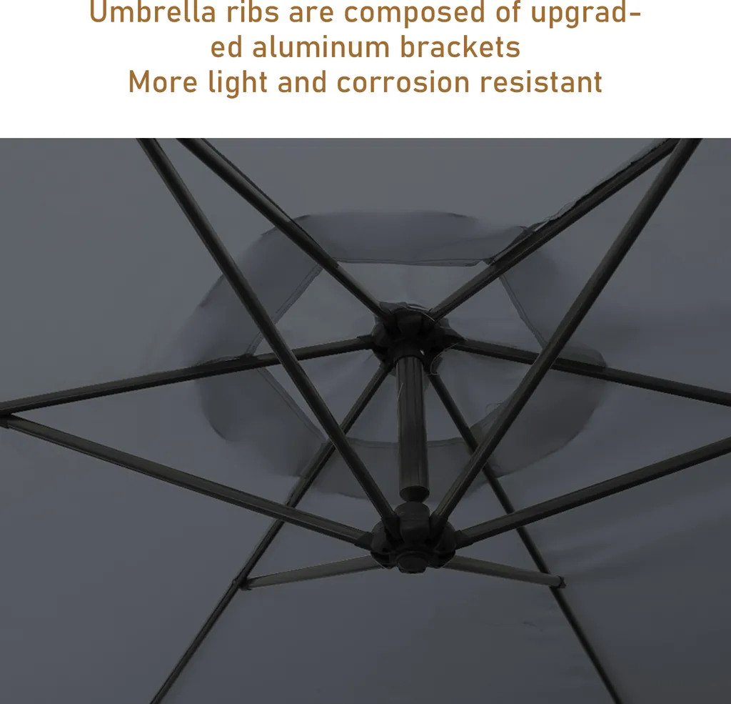 EINFEBEN Sonnenschirm Alu Ampelschirm ? 350cm Grau Gartenschirm Mit Staender, Hoehenverstellbar, Klappbar, UV-Schutz 40+ Diverse Farben Wasserabweisende Marktschirm 3 EINFEBEN Sonnenschirm Alu Ampelschirm ? 350cm Grau Gartenschirm Mit Staender, Hoehenverstellbar, Klappbar, UV-Schutz 40+ Diverse Farben Wasserabweisende Marktschirm - Image 3